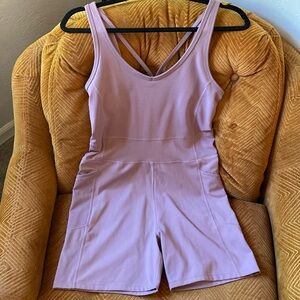 V-neck Romper Biker Shorts One-Piece Activewear Athleisure Jumpsuit Calvin Klein